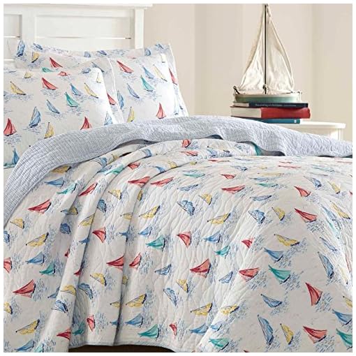 Laura Ashley Home Ahoy Collection Quilt Set 100 Cotton, Reversible, Lightweight