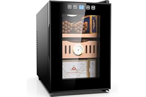 FADHOLE Electric Storage Cabinet 120 Count, 18L Cooling & Heating Cabinet with Hygrometer, Water Tank, Spanish Cedar Drawer & Tray, Temperature Control 54-73℉, Festival Gift for Man