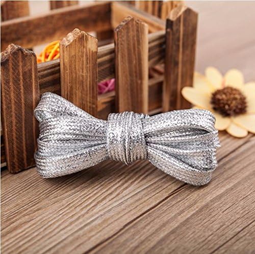 YAWALL Metallic Glitter Flat Shoelaces for Canvas Sneaker Athletic 50 inch (2 pairs) (Silver)