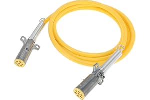 HEROFFIX 7 Way Straight Coiled Electrical Power Trailer Cord Wire Male Plug Trailer Plug Extension Cable for Semi Trucks Tractors 15 Feet Yellow Zinc Alloy