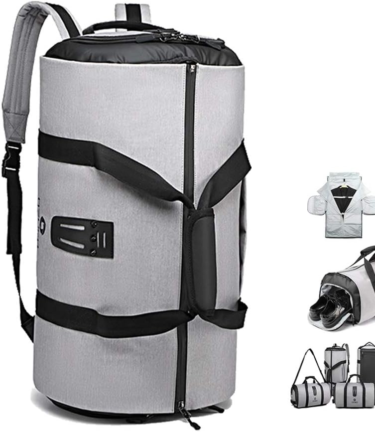 Gym Bag Backpack, 4 in 1 Carry-on Garment Bag Large Duffel Bag Suit Travel Bag Weekend Bag Flight Bag Overnight Bag with Shoes Compartment (Grey)