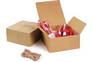ValBox 8x8x4 Inches Gift Boxes 12 PCS Brown Paper Gift Boxes with Lids for Gifts, Wedding Present, Bridesmaid Proposal Box, Birthday Party Favor, Easy Assemble Box with 66ft Twine