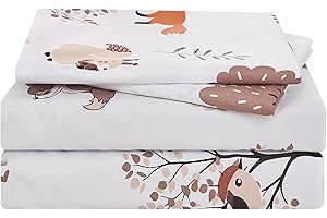 Yibeizi Woodland Forest Kids Sheets Set Twin, Fall Animal Print Bedsheets Camper Themed Microfiber Deep Pocket Bed Sheet & Pi