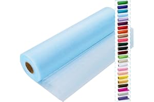 IONTACH Light Blue Tulle Crystal Organza Fabric Rolls 12 Inch by 50 Yards (150 feet) Sheer Fabric for DIY Tutu Bow Baby Shower Birthday Party Wedding Decorations Christmas Craft Supplies