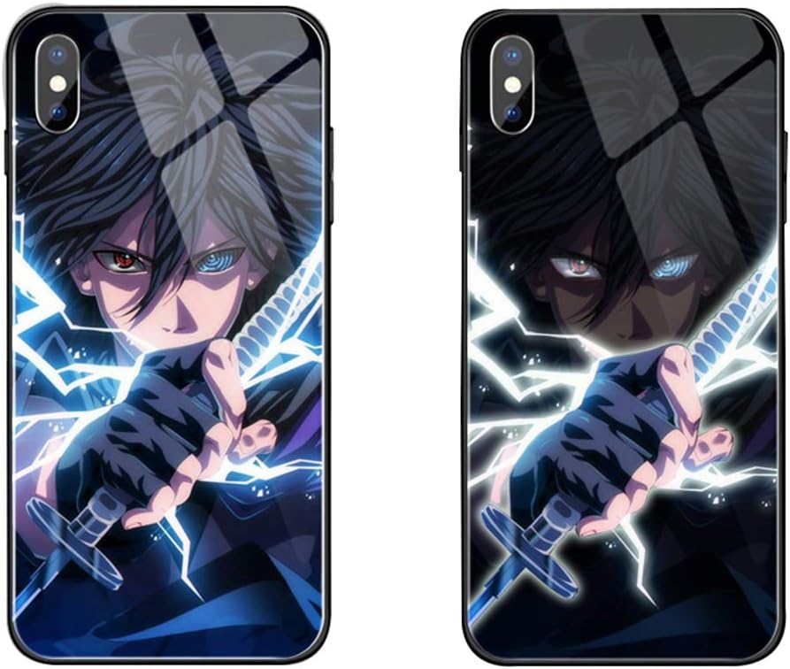 Mbswdd Naruto Sasuke Anime Manga Creative LED Light up Incoming Call Flash Cover Anti-Scratch Clear Back Case for IphoneXR X/XS Max 7/8plus 6/6splus,B,iPhone7/8Plus