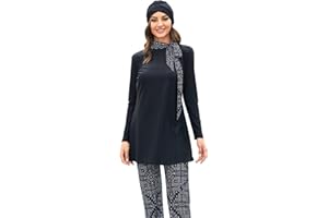 OBEEII Muslim Swimsuits for Women Full Coverage Long Sleeve Swimwear Burkini Hijab Bathing Suit