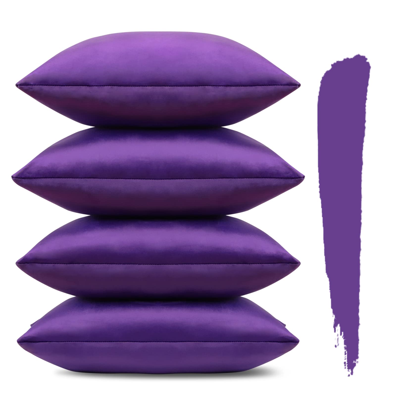 Sungeek Set of 4 Decorative Cushion Covers Solid Soft Velvet Pillow Covers with Invisible Zipper Square Throw Pillow Cases for Sofa Car Patio Bedroom Living Room 45x45cm Purple — image 1