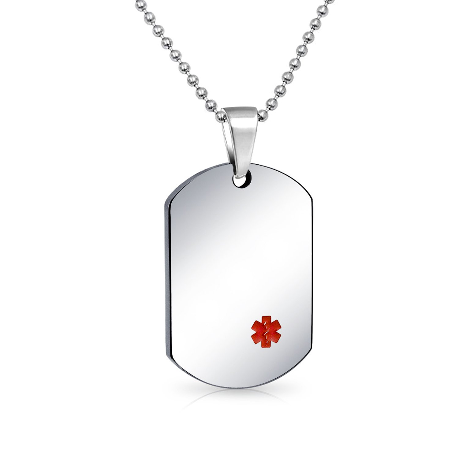 Bling Jewelry Type 2 Diabetes Identification Medical ID Dog Tag Pendant Necklace For Men Stainless Steel Medium Custom Engraved