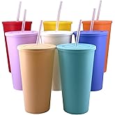 YUYUHUA 32 oz Cups with Lids and Straws - Reusable Tumbler with Lid and Straw, BPA Free Iced Travel Coffee Mug Water Bottle for Kids Adults Women (8 Pack)
