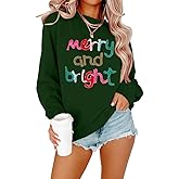 Christmas Sequins Sweatshirts Women Merry Bright Christmas Sweatshirts Xmas Long Sleeve Pullover Top