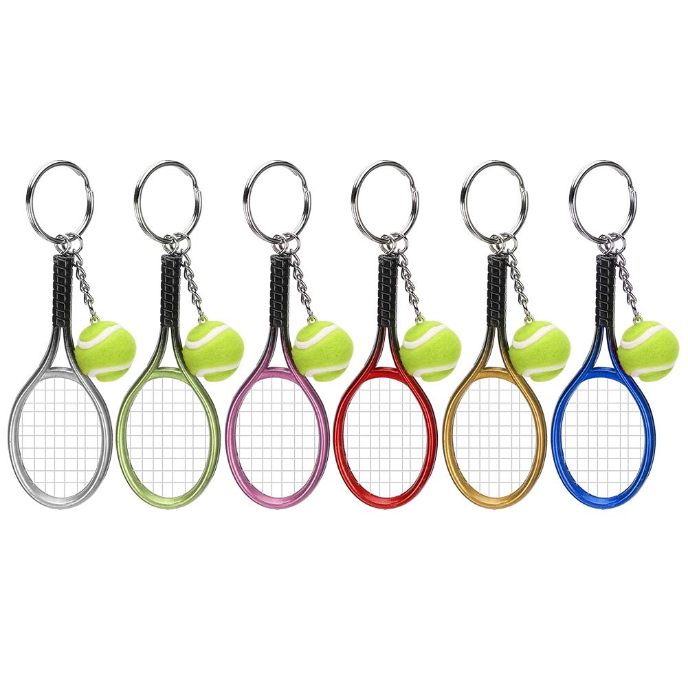 Atyhao Tennis Racket Keychain, 6 PCS Multiple Colors Personality Sports Tennis Keychain for Sport Fans Bag Accessories