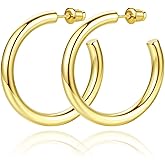 14K Gold Plated Hoop Earrings for Women Chunky Hoop Earrings for Women Thick Lightweight Earrings Jewelry Gifts