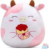 FunBase Cow Plush Pillow Valentines Stuffed Animals Cute Stuffed Toys Cow Plushie Original Soft Flower Cow Pillow Valentine's Day Gift for Girlfriend, Boyfriend, Kids,Lover,Friend,12"