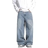 BEAUDRM Men's Baggy Jeans Y2K Wide Leg Denim Jeans Vintage Loose Long Trousers with Pocket Streetwear