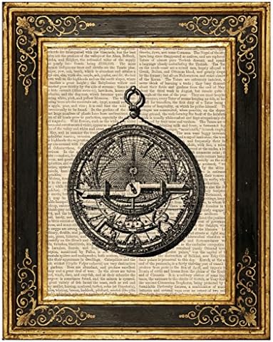 Dreamery Studio, Arabic Astrolabe Art Print on Upcycled Antique Book Page, 8x10.5