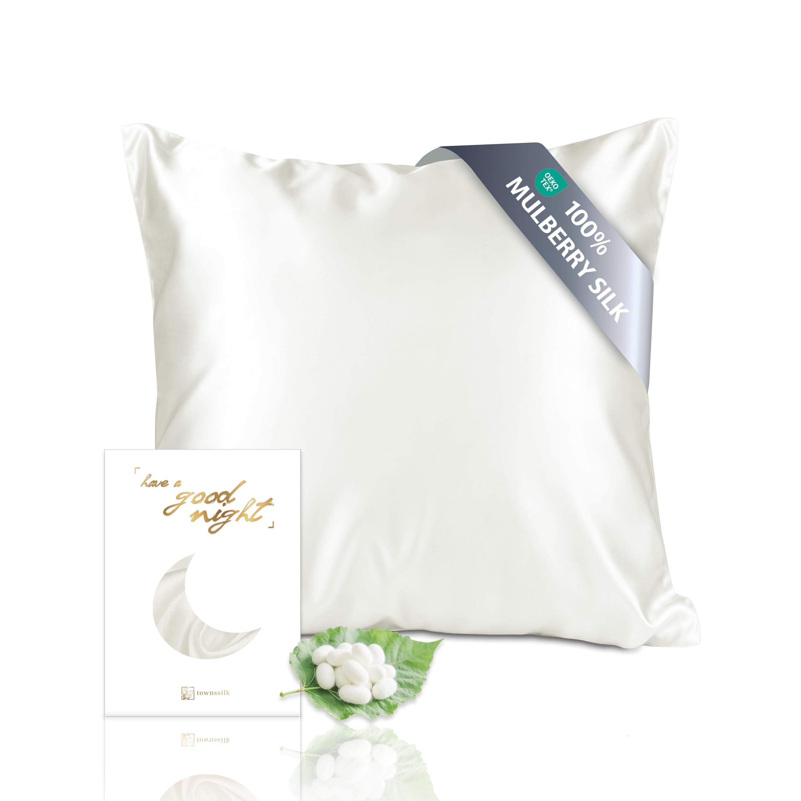 townssilk Both Side 100% 19mm Silk Pillowcase 65x65cm Pillow Case Cushion Cover with Hidden Zipper Naturalwhite