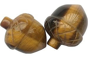Bacatgem 2 Pcs Natural Tiger's Eye Pocket Hazelnut Figurine Decor Gemstone,1 Inchs Reiki Balancing Crystal and Healing Palm Stones