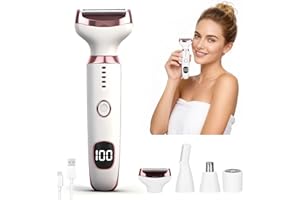 Beanify Electric Razor for Women Men,4 in 1 LED Display Ladies Wet & Dry Body Razors and Facial Hair Remover, Rechargeable Painless Hair Removal Kit for Nose Face Body Leg Bikini Arm Hair
