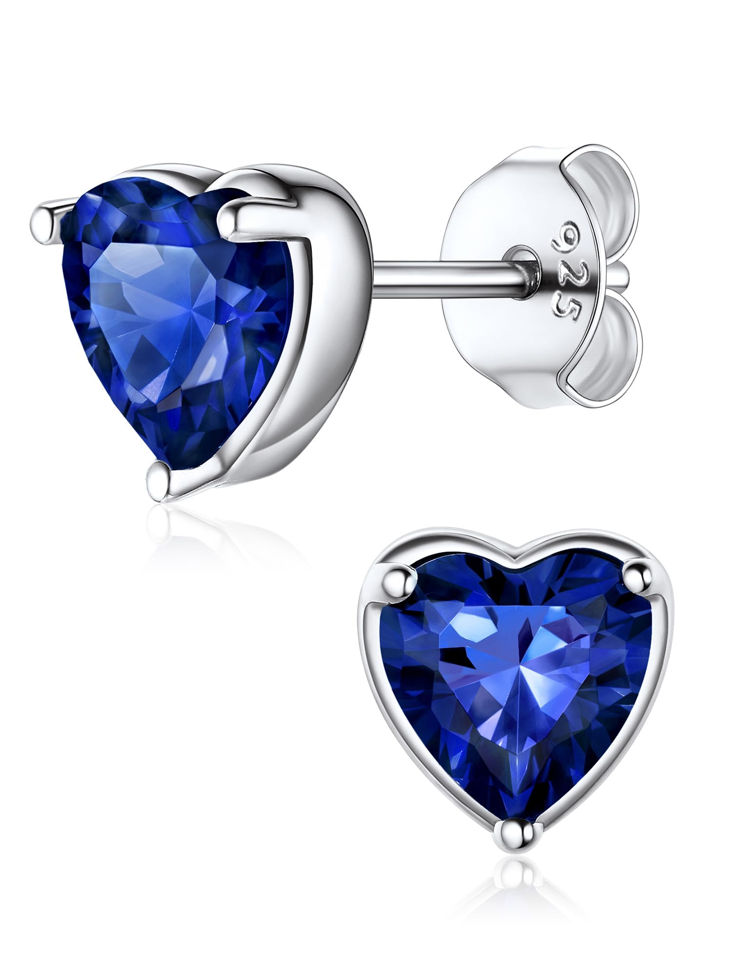ChicSilver September Birthstone Stud Earrings Sterling Silver Silmulated Sapphire Blue Heart Stone Jewelry For Girlfriend Mum — image 1