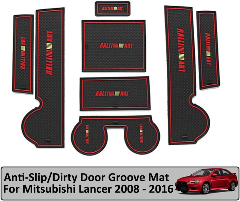 QSONGL Anti-Slip Mat,For Mitsubishi Lancer 2008-2016 Ralliart EVO X Galant Fortis EX Gate Slot Coaster Anti-Dirty Door Groove Mat