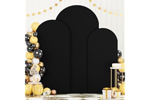 FOTSHARER Set of 3 Wedding Arch Covers 4FT 5FT 6FT Black Arch Backdrop Cover 2-Sided Spandex Arched Backdrop Cover Round Top Backdrop Cover Boho Bolloon Arched Backdrop Stand Cover for Halloween Party