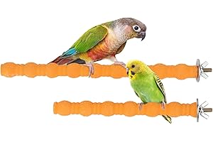 Hypeety 2PCS Wood Perch Stand Paw Grinding Stick Toy Pet Bird Cage Stand Platform for Bird Parrot Budgies Parakeet Cockatiels Cage Accessories (7in/10in) (Orange)