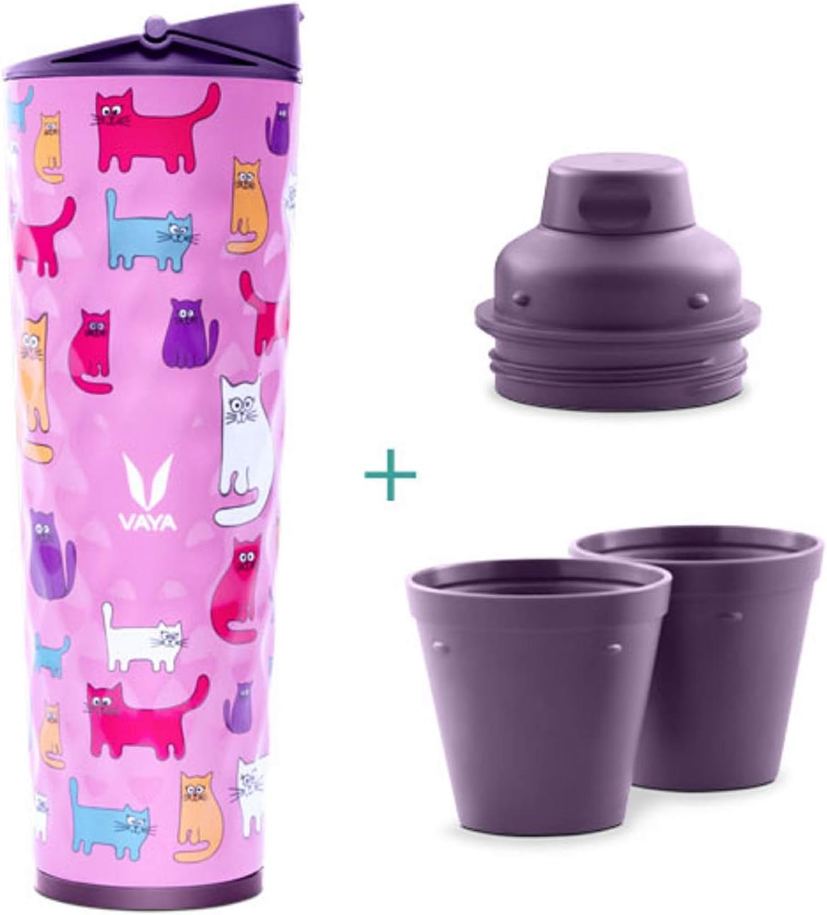 Vaya Drynk 600 ml, Cats, 3-in-1 Vacuum Insulated Stainless Steel Water Bottle (Tumbler+Sipper+Gulper) with 2 Cups - BPA Free, Eco-Friendly Hot and Cold Flask (Color : Cats)