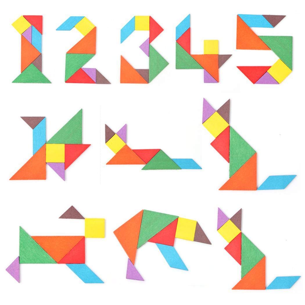 yagot Kinder Holz Puzzle Spielzeug Multicolor Tangram Früherziehung Spielzeug Kinder Tragbares Lernspielzeug