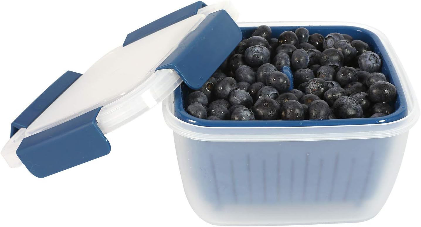 Shopwithgreen Berry Keeper Box Containers, Berry Boxes Keep Fresh Produce Saver Food Storage Containers with Leak-proof Lids - Clear, 50 oz (Blue)