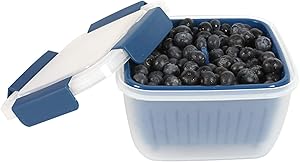 Shopwithgreen Berry Keeper Box Containers, Berry Boxes Keep Fresh Produce Saver Food Storage Containers with Leak-proof Lids - Clear, 50 oz (Blue)
