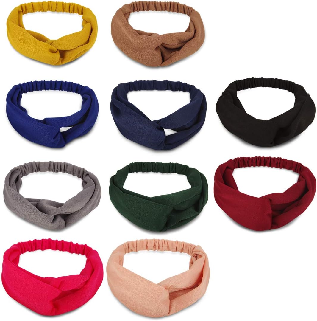 10 Pack Headbands Women Hair, Turban Headbands for Women Girls, Elastic Solid Head Wraps Hair Bands, Twisted Knot Headbands Cute Hair Accessories (2020 update)solid