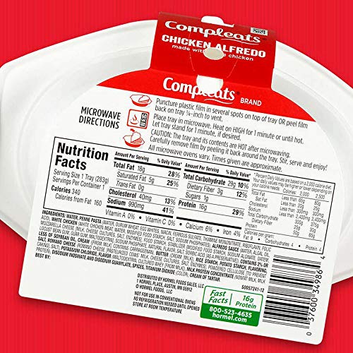 HORMEL COMPLEATS CHICKEN ALFREDO MICROWAVE TRAY, 10 OUNCES