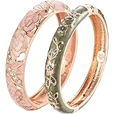 UJOY Vintage Cloisonne Jewelry Handcrafted Bracelets Gorgeous Enameled Flower Plated Cuff Bangles Gifts 88A