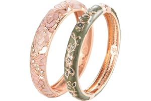 UJOY Vintage Cloisonne Jewelry Handcrafted Bracelets Gorgeous Enameled Flower Plated Cuff Bangles Gifts 88A