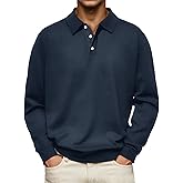 Men's Casual Polo Shirts Long Sleeve Basic Thermal Pullover Tops Classic Collar Solid Golf Shirts