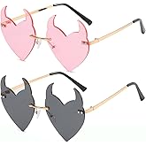 D Lolylad Goth Horns Heart Sunglasses for Women Rimless 90s Punk Heart Glasses Trendy for Party Festival colored Sunglasses