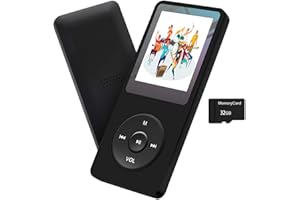 ARUNGO MP3 Player 32GB Music Player Voice Recorder with Speaker Earphone Portable HiFi Lossless Sound E-Book HD Screen 1.8 inch Support up to 128GB (Earphones Include)