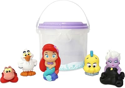 Disney Store Ariel Bath Toy Set 5 Pieces Ursula Scuttle Sebastian Bucket Lid
