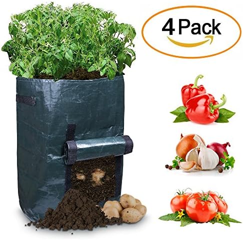 Garden Potato Grow Bags with Flap and Handles Aeration Fabric Pots Heavy Duty 10 Gallon,Portable Durable Home Farm Planter Planting Black Bag for Potato,Carrot,Onion & Vegetables Plant (4 Pack)