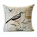 WOMHOPE Set of 4 Throw Pillow Covers Bird On The Tree Accent Countryside Decorative Burlap Toss Pillowcases Square Cushion Cases 18 x 18 Inch for Living Room,Couch,Bed (Blue (Set of 4 pcs))