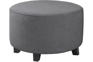 DKSLIPGO Ottoman Cover Stretch Ottoman Slipcover Round Ottoman Storage Cover Folding Stool Covers Furniture Protector Cover (Dark Grey,X-Large)
