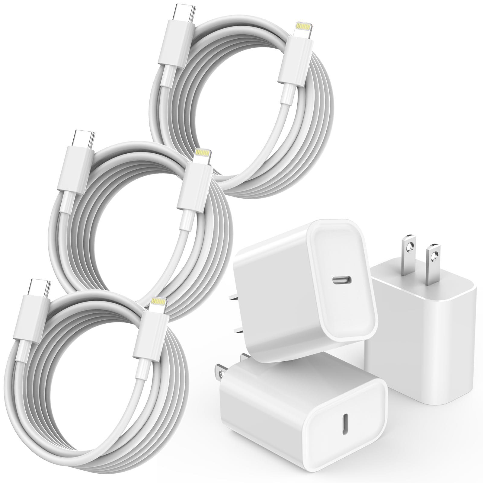 Photo 1 of 10FT iPhone Charger, iPhone 14 Fast Charging Block, Long 10Feet Fast Apple Charger USB C to Lightning Cable & 3Pack Type C Wall Charger Block for iPhone 14/14 Pro Max/14 Plus/13/13 Mini/12/11/X/XR/SE