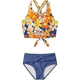 Mirawise Girls Swimsuits Swimwear Bathing Suit Beach Bikini Two Piece Tie Front Swimsiuts 4-13Y
