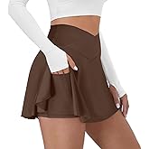 DLOODA Tennis Skirt for Women with Pockets Shorts Crossover High Waisted Athletic Golf Skorts Running Workout Skirts 2 in 1
