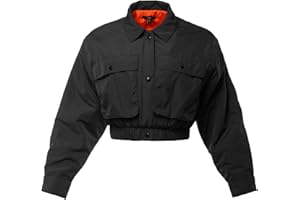 A2Y Women's Cropped Front Two Pocket Snap Quilted Padding Bomber Jacket