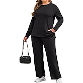 COOTRY Plus Size 2 Piece Lounge Sets Women Side Slit Travel Outfits Fashion Wide Leg Tracksuit Cozy Sweatsuits XL-5XL