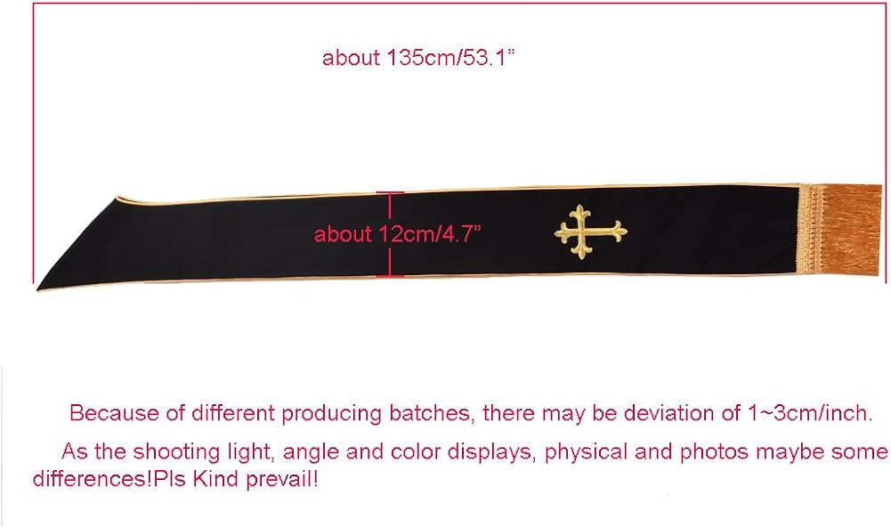 BLESSUME Clergy Black Stole Cross Embroidered 1pc: Clothing