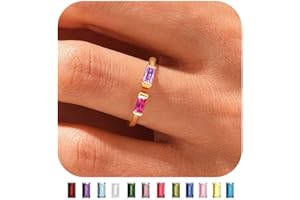 WFYOU Gold Birthstone Rings for Women Non Tarnish Dainty 14K Gold Plated Stackable CZ Ring Adjustable Wedding Promise Rings for Her Couples Gemstones Personalized Jewelry Gift for Birthday