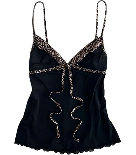 Women Y2K Tank Top Vintage Lace Trim V-Neck Slim Cami Crop Top