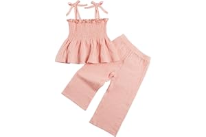 Miipat Baby Girl Summer Outfit 2Pcs Sleeveless Pants Set Infant Toddler Spaghetti Strap Ruffle Crop Top Clothes Set